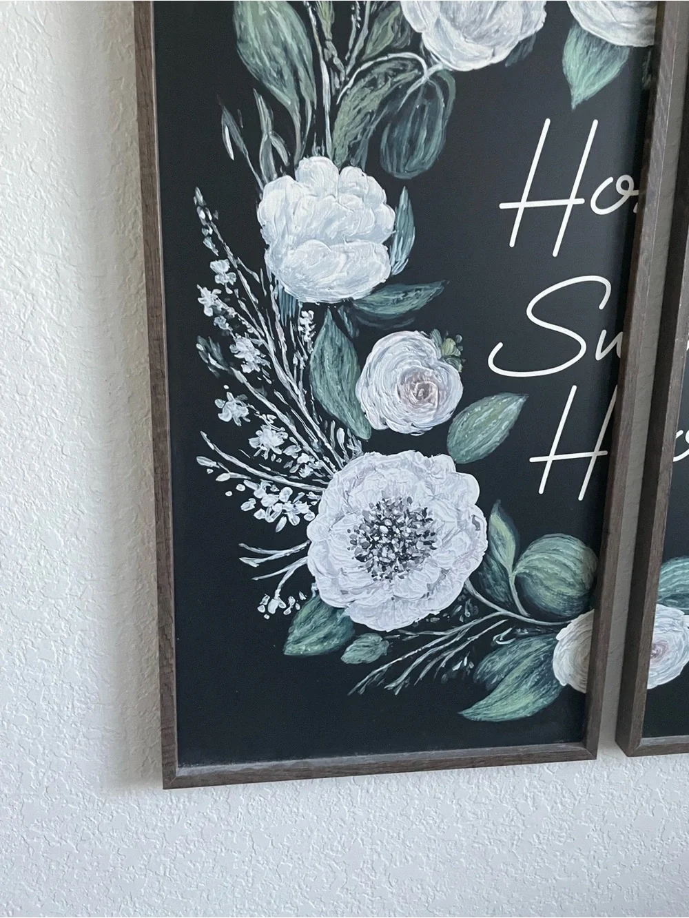Home Sweet Home Floral Wreath Wall Art - White & Green